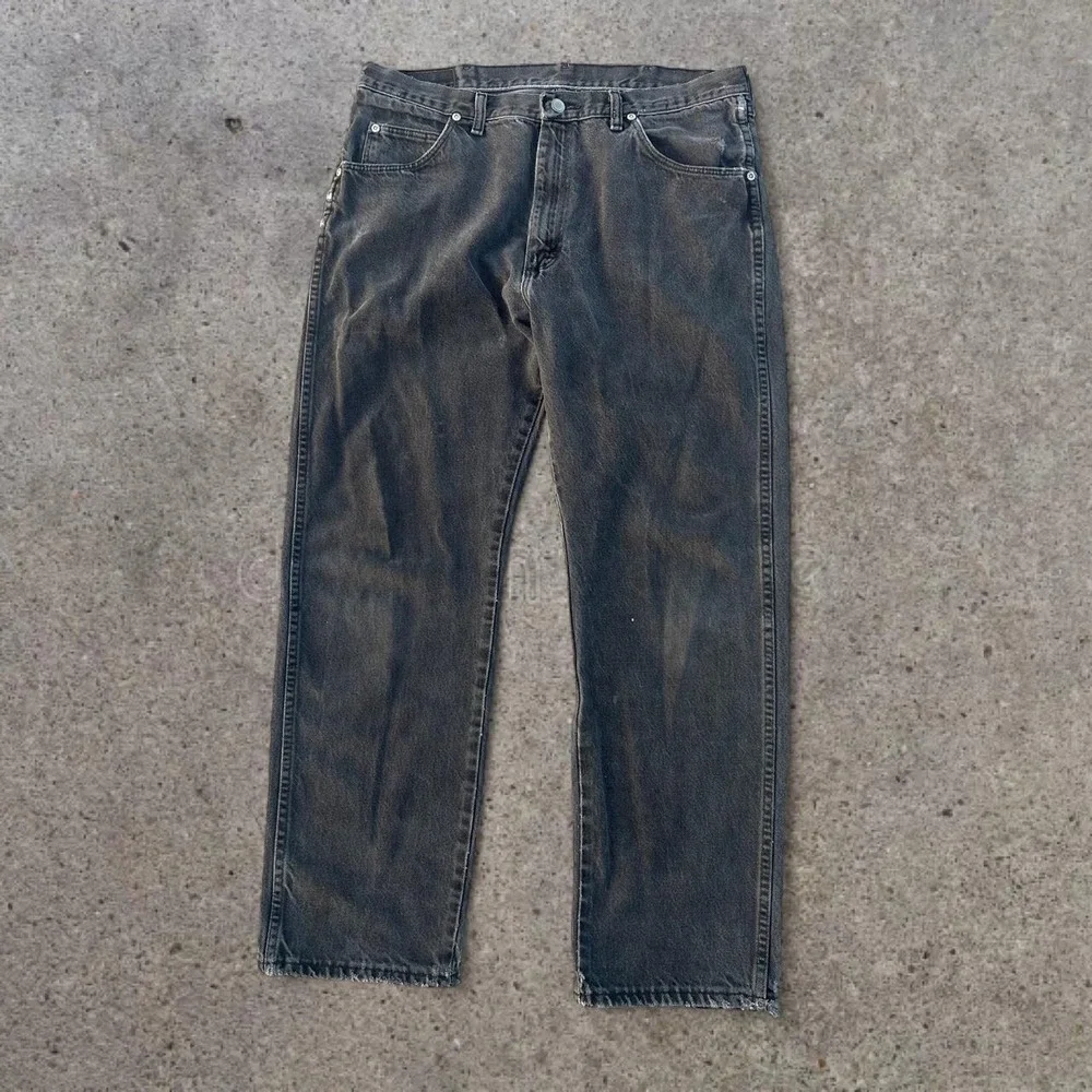 Vintage 2000s Black Wrangler Faded Distressed Denim Jeans 35x28 Skater Y2K
